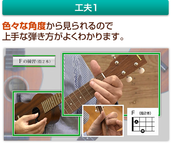 いろんな角度から見られるので上手な弾き方がよくわかります。